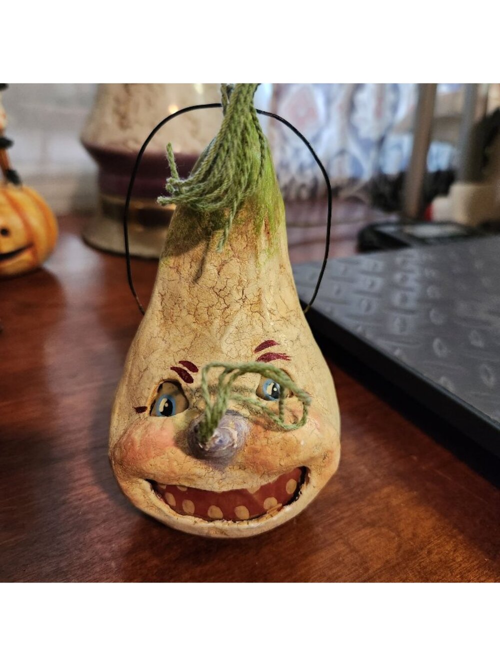 Handcrafted Bethany Lowe Vintage 2000s Scary Gourd Lantern Bucket With Whimsical